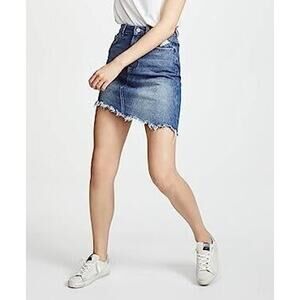 DL1961 Georgia Skirt in Elko Wash Raw Uneven Hem Mini Denim Jean Skirt Size L